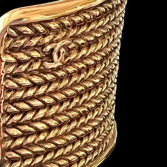 Chanel Gold Plated Textured Cuff Bracelet - Picture 5 of 7